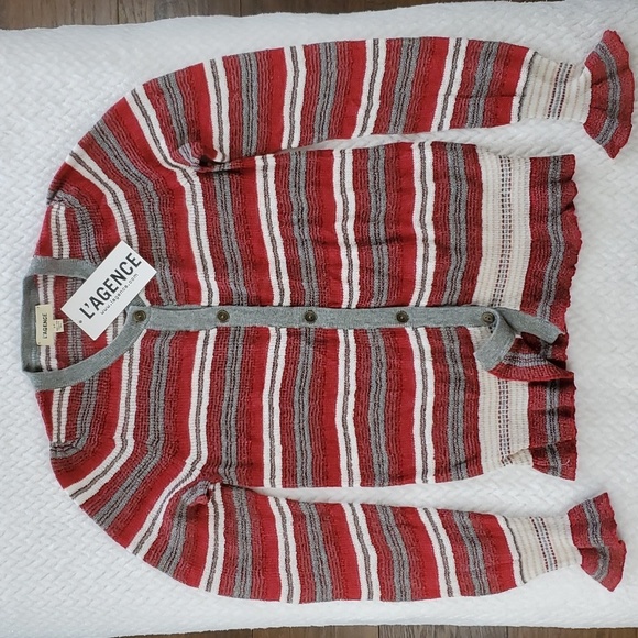 L'AGENCE Red Metallic Knit Cardigan Size Small - Picture 1 of 16